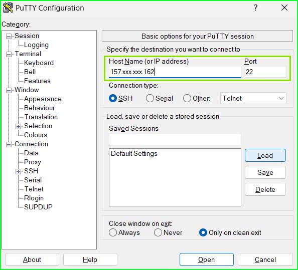Login into Server using Putty